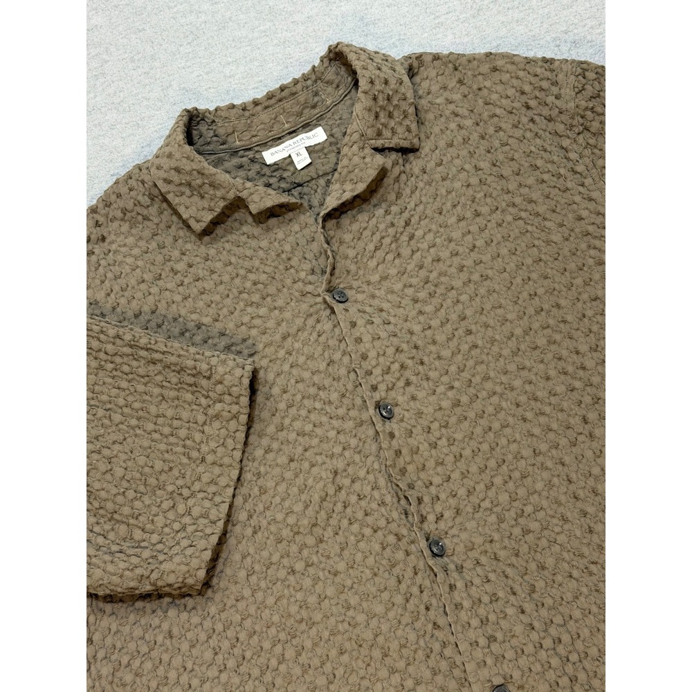 Banana Republic Mens XL Olive Green Textured Seersucker Resort Shirt 747809-00